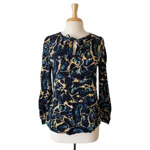 Classiques Entier Top Size Medium Women's Blue & Teal Silk Print Boho Blouse (5)